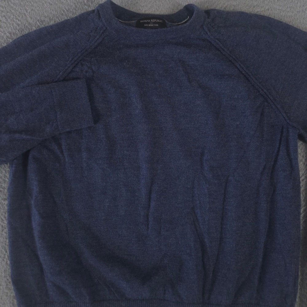 Banana Republic Sweater Mens XL Blue Merino Wool Raglan Crew Neck Lightweight
